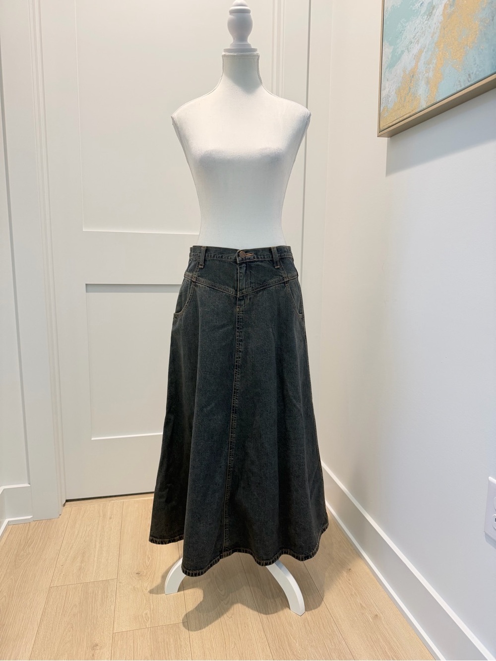 J. Crew Blue Denim Jean Maxi Skirt Size 4 Festival Bohemian vintage